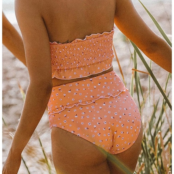 Aleumdr 2 Piece Swimsuit • Orange Floral • Straps - Picture 4 of 8